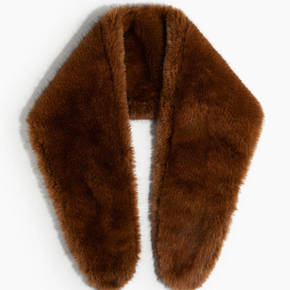Brand New h&m fluffy faux fur scarf in brown - Picture 2 of 8